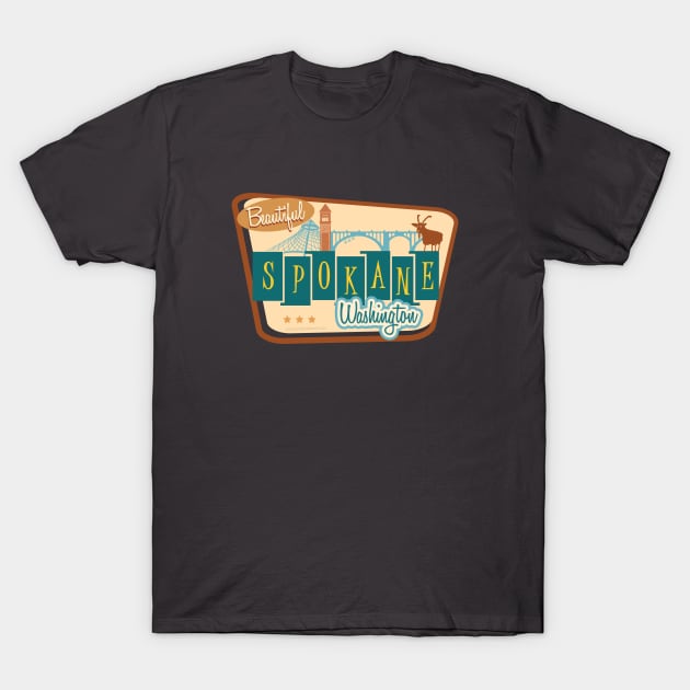 Spokane WA Retro Skyline T-Shirt by sentinelsupplyco